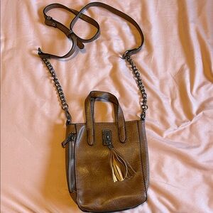 Brown Leather Crossbody Bag with Tassel